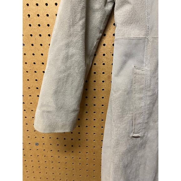 VTG Maxima Wilsons Green Tan Leather Long Trench Coat 90s Women's size Medium - Picture 3 of 9